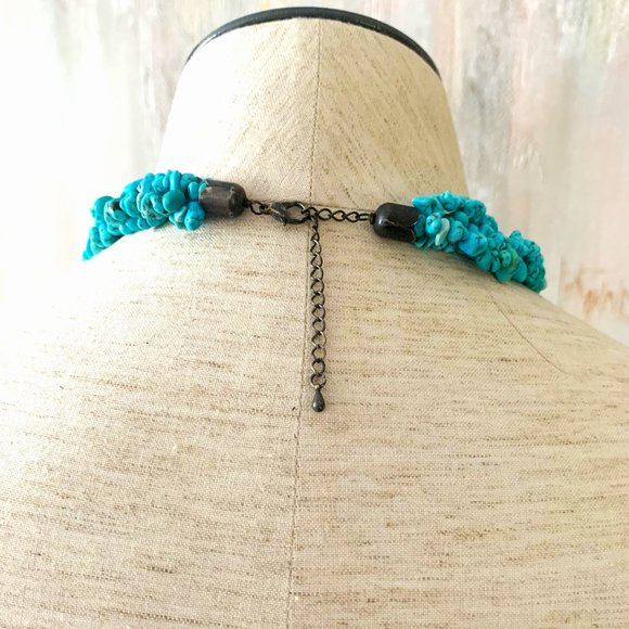 Vintage Turquoise Gemstone Chips Cluster Multi Strand Statement Collar Necklace - Picture 3 of 5